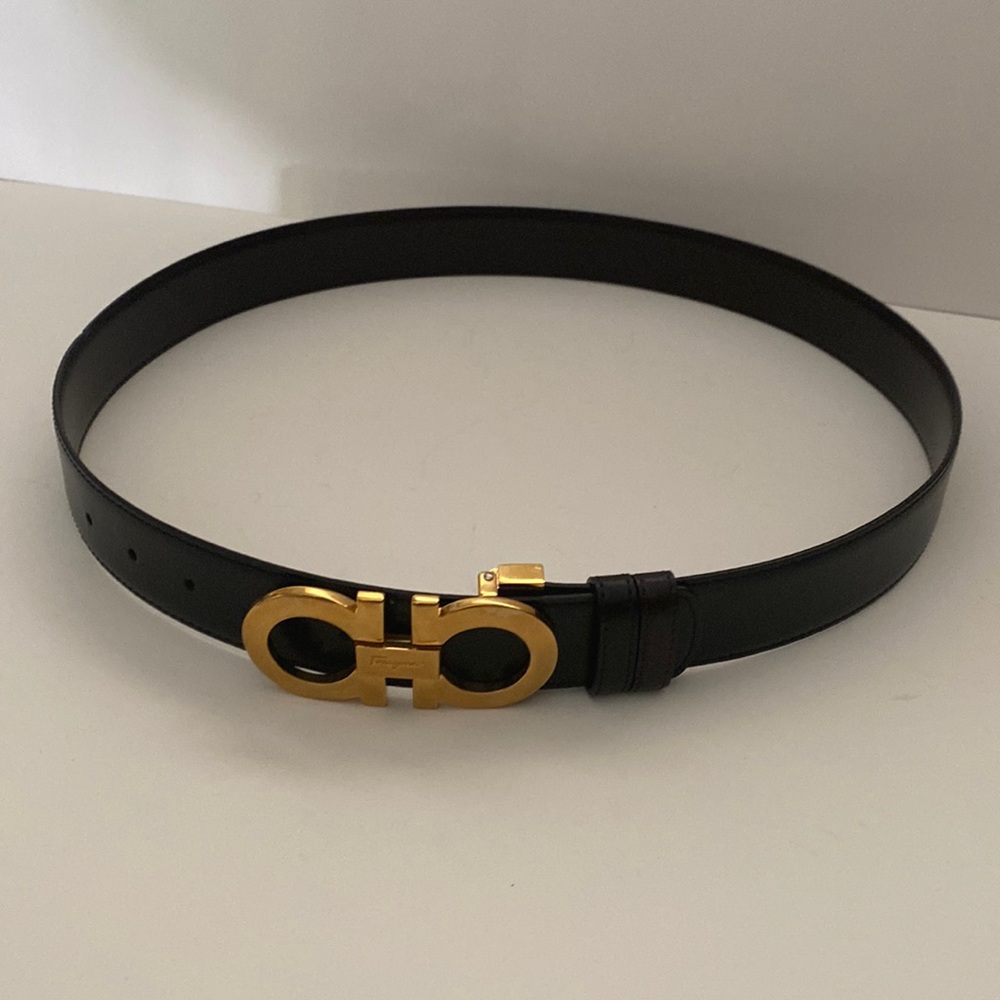 Ferragamo Black and Gold Belt